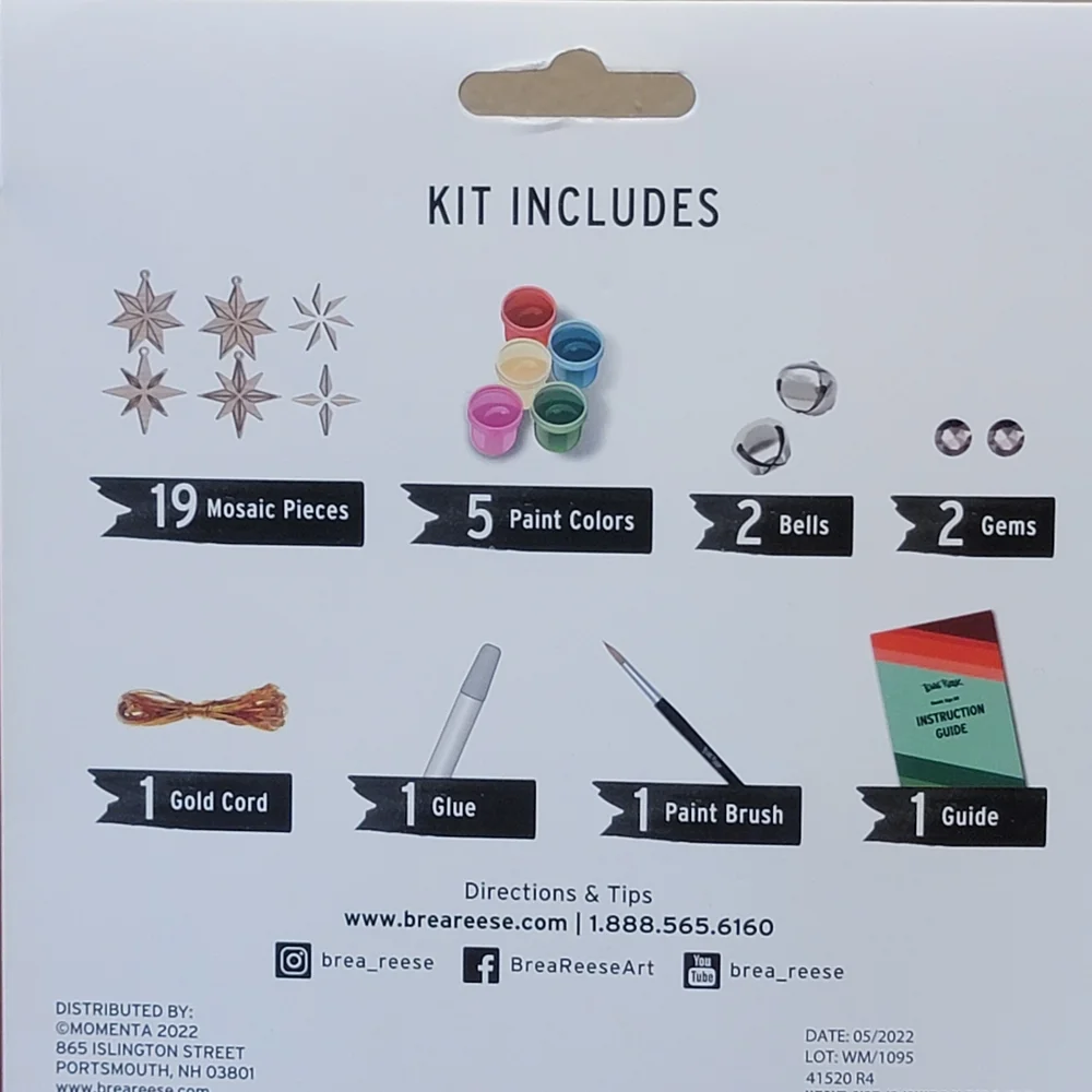 Brae‎ Reese Mosiac Star Ornament Craft Kit Red Green Christmas Holiday DIY